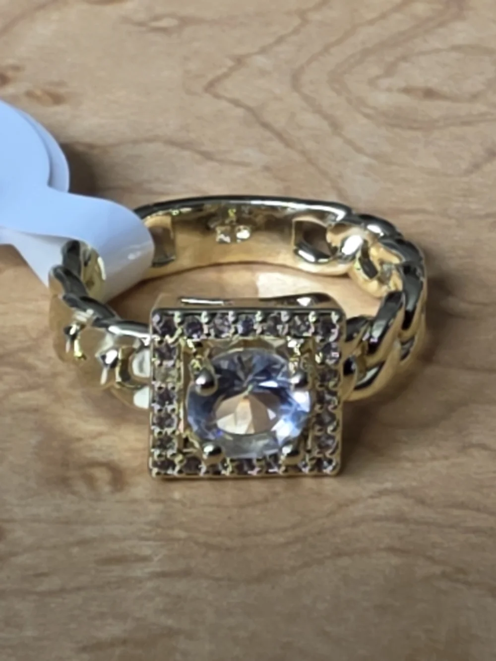 Source Unknown Gold-plated Over Brass Square Halo Ring with Clear Center Stone